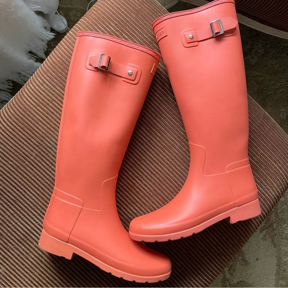 New Hunter Original refined rain boots boot orange coral pink boot size 5